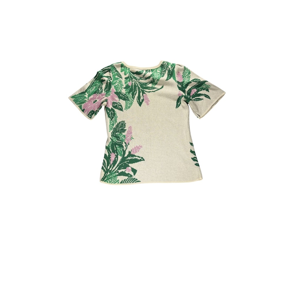Banana Republic Womens S Jacquard Floral Sweater Top Beige Green Pink Leaf Knit - Picture 4 of 6